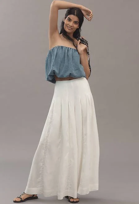 Anthropologie Linen Blend Pleated Wide-leg Pants