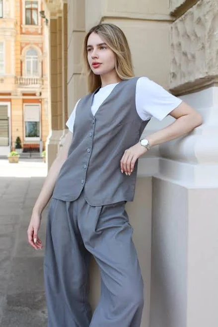 Wide Leg Linen Vest Set