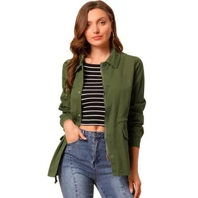 Inspire Chic Women's Lightweight Utility Jacket with Drawstring Waist
