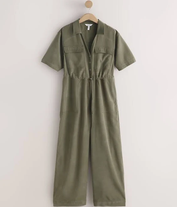 Khaki Green Short Sleeve Utility Wide Leg Jumpsuit