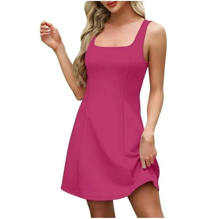 Women's Square Neck A-Line Sleeveless Mini Dress