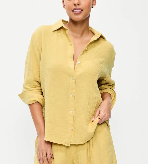 Old Navy Women's Open-Back Crinkle Gauze Button-Down Shirt