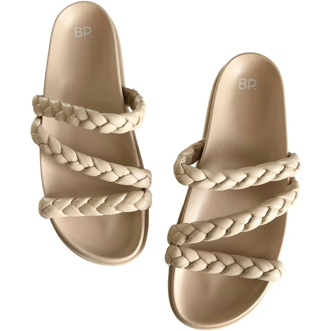 Bp. Shoes | Bp Women's Keaton Beige Braided Strap Faux Leather Flat Slide Sandals Size 11 | Color: Cream | Size: 11 | Pm-32523778's Closet