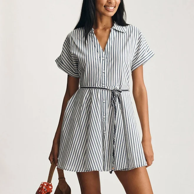 MAVI Women's Tie-Waist Stripe Print Mini Shirtdress
