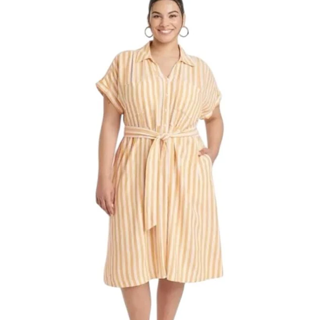 Ava & Viv Women's Tie-Front Midi Shirtdress