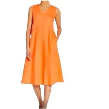 PHILOSOPHY Orange Sleeveless Linen A-Line V-Neck Midi Summer Dress Sz 1X