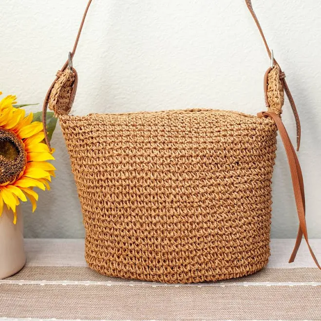 Elena Straw Woven Crossbody Bag with Tassle