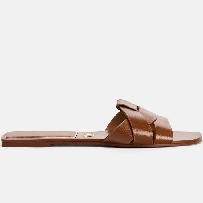 Zara Women's Flat Crossed Leather Sandals