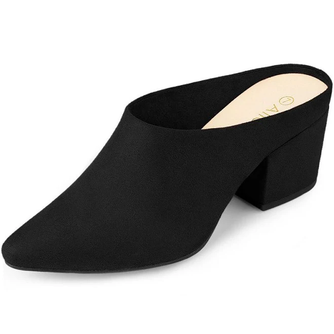 Allegra K Women's Pointed Toe Slip on Block Heel Slide Mules