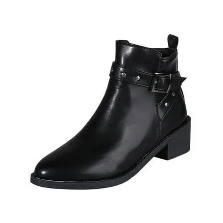 Hopeusnice Women's Pointed Toe Low Heel Boots