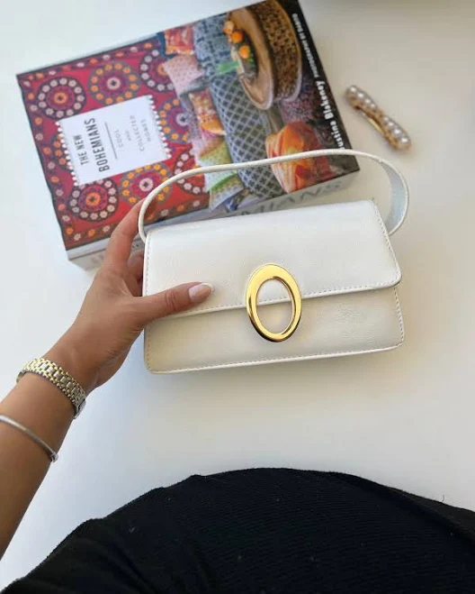 Faux Leather Crossbody Bag with Gold Oval Buckle