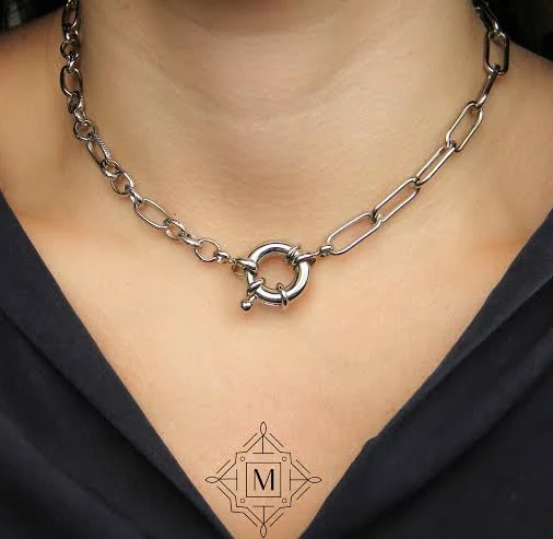 Stainless Steel Chunky Link Chain Choker Necklace