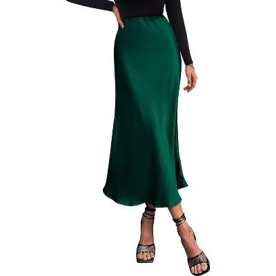 LEVEN Sixteen Women's High Waist A-Line Satin Midi Skirt