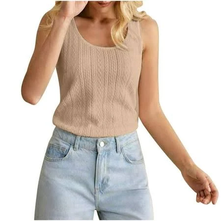 Women's Ribbed Knitted Scoop Neck Tank Tops