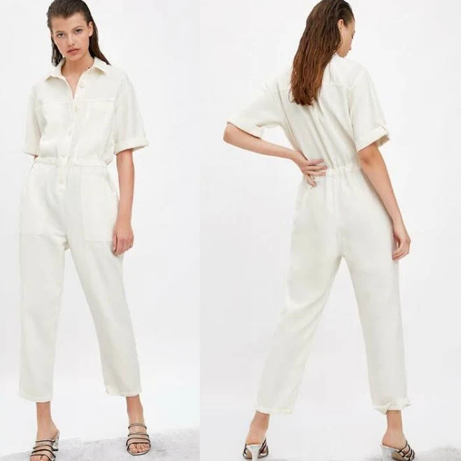 Zara Women’s White Rustic Button Up Utility Jumpsuit | | S | L |