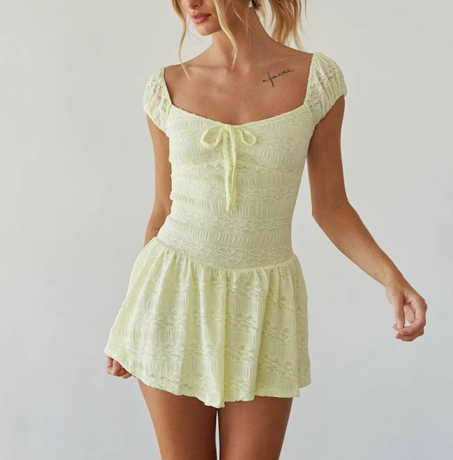 American Threads Boutique Meyer Lace Puff Sleeve Mini Dress