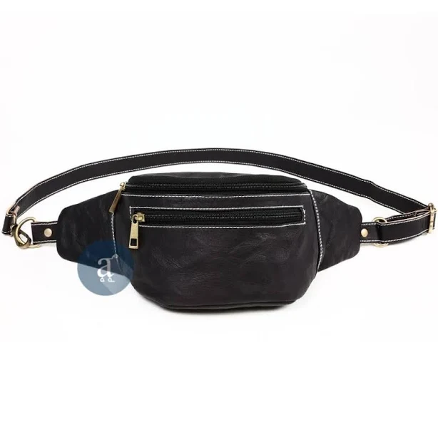 Anuent Genuine Black Leather Belt Bag