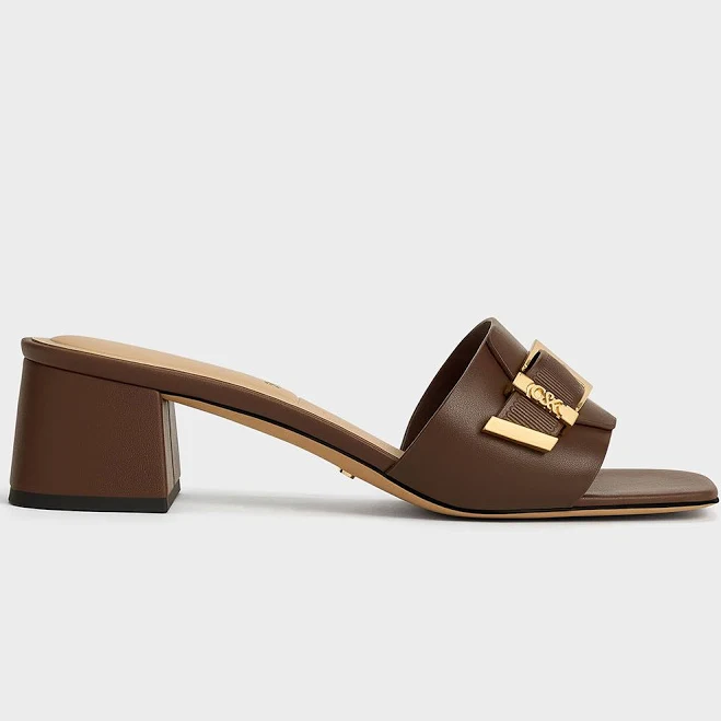 Charles & Keith Whitney Leather Buckled Block-Heel Mules