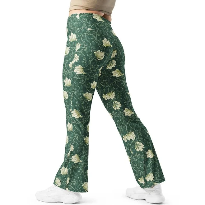 Cottagecore Floral Flare Leggings with Pockets