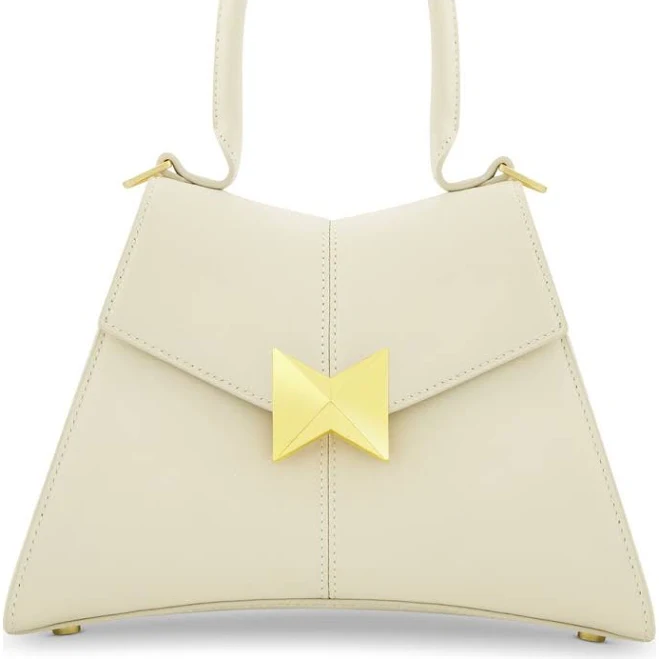 Mac Duggal Angular Top Handle Leather Handbag with Gold Hardware