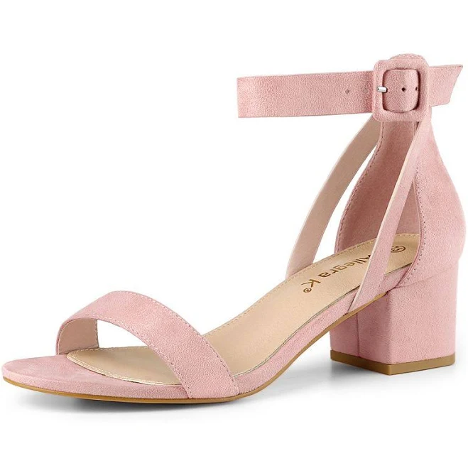 Faux Suede Ankle Strap Block Low Heel Sandals