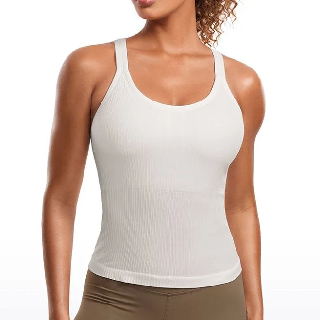 CRZ Yoga Women's Yoga Slim Fit Seamless Tank Crew Neck Waist Length