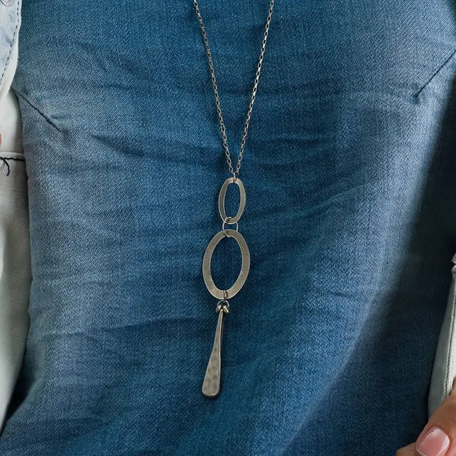 Geometric Silver Pendant Necklace