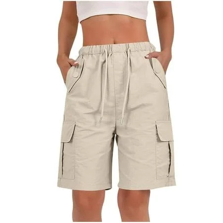 Hadst Women's High Waist Loose Fit Cargo Shorts with Flap Pockets