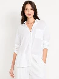 Linen-Blend Loose Button-Down Shirt