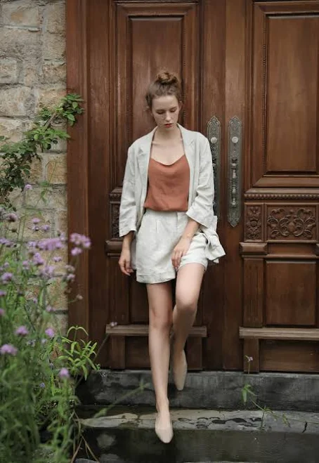 Oversized Linen Blazer and Shorts Set
