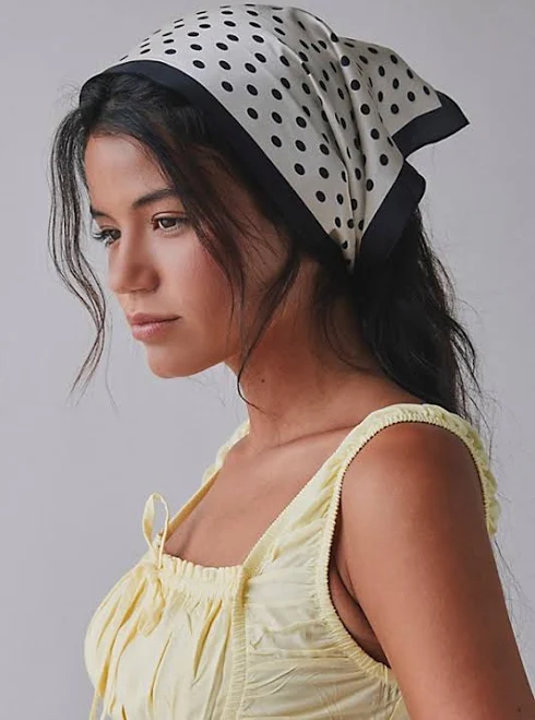 Polka Dot Satin Headscarf - Brown + White Polka Dot, One Size