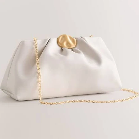 Next Bone Gold Hardware Ruched Clutch Bag
