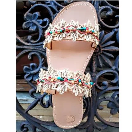 Women's Beaded Boho Greek Leather Sandals