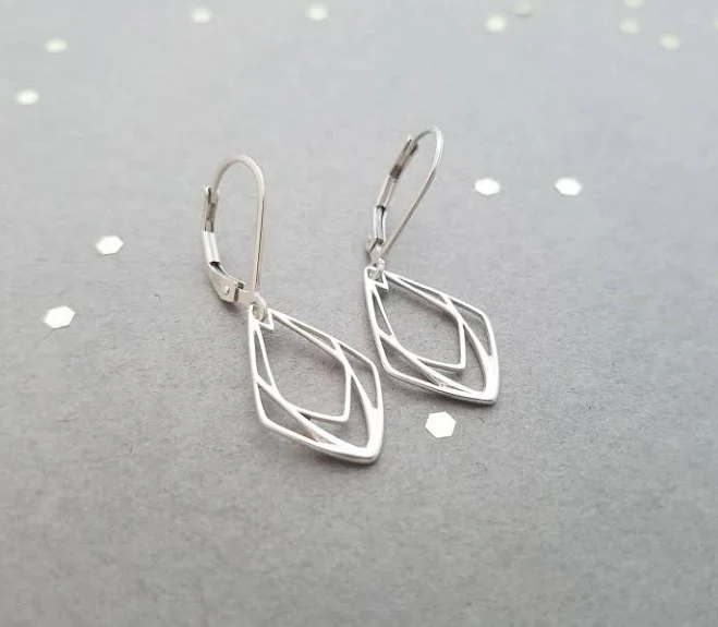 Sterling Silver Geometric Teardrop Leverback Earrings