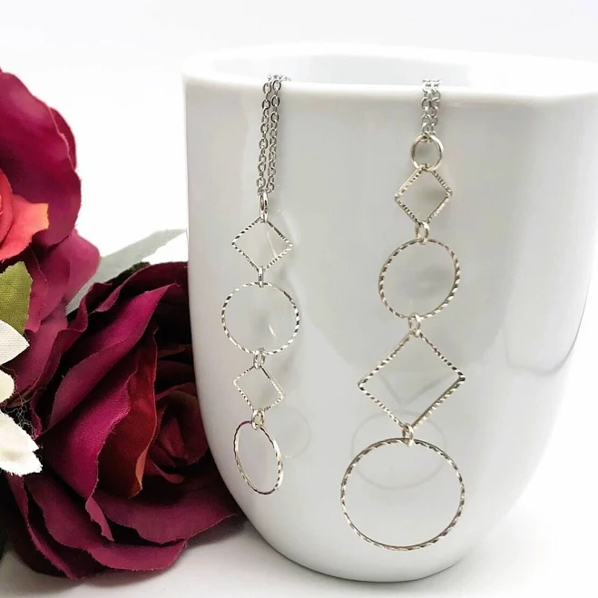 Geometric Stainless Steel Circle & Diamond Chain Necklace