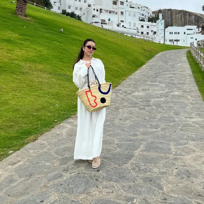 Genuine Leather Straw Tote