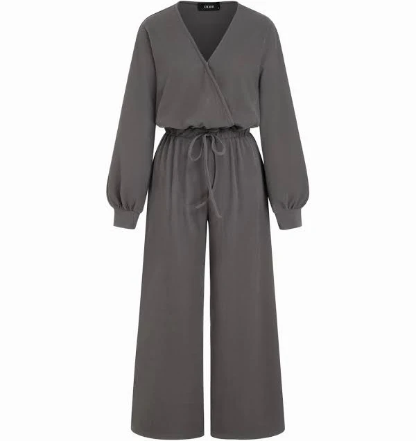 Jersey Jersey V-Neck Drawstring Wide Leg Jumpsuit