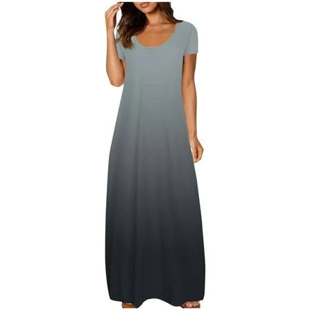 Aofany Women's Loose Fit Crewneck Short Sleeve T-Shirt Maxi Dress