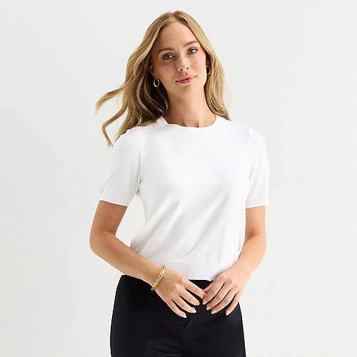 Liz Claiborne Women's Crew Neck Short Sleeve Pullover Sweater