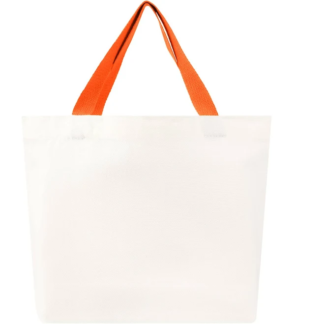 Muka Mini Canvas Tote Bag With Contrasting Handles, Small Blank Kids Party Gift Bags - White / Orange, Small, Cotton Canvas