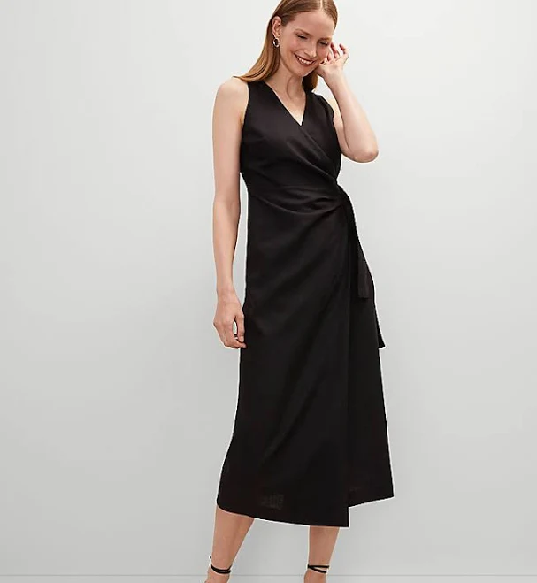 Ann Taylor Women's Linen Blend V-Neck Wrap Dress