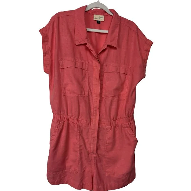 Universal Thread Short Sleeve Shorts Utility Romper Linen Blend Coral