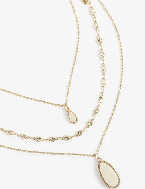 maurices Women's Gold & Cream Oval Stone Pendant Necklace