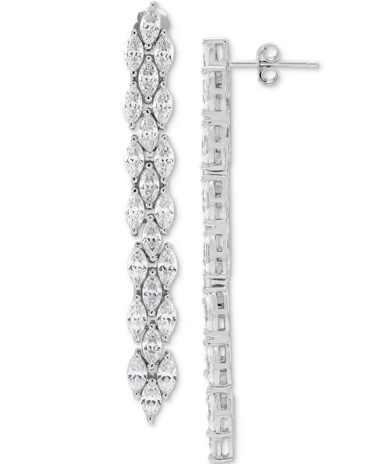 Arabella Sterling Silver Cubic Zirconia Linear Drop Earrings