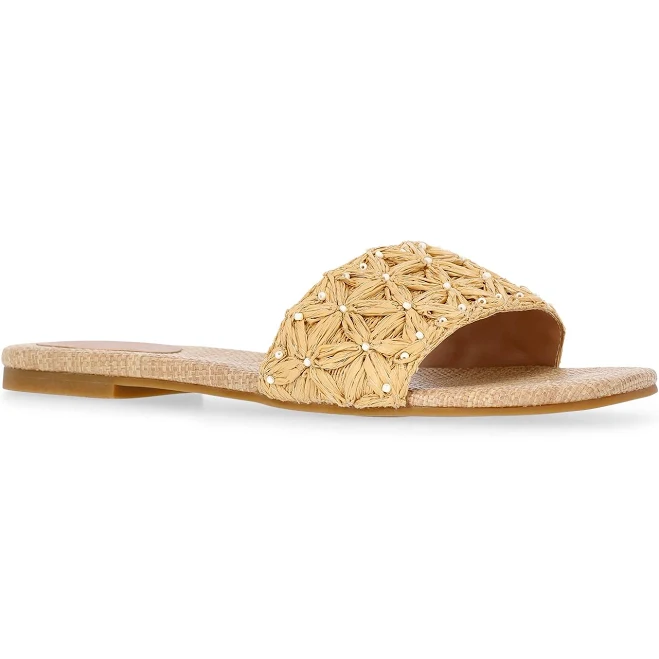 Time and Tru Women's Raffia Slide Sandals
