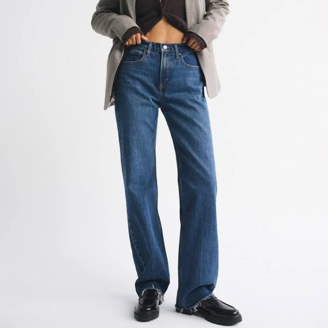 Abercrombie & Fitch Women's High Rise 90s Relaxed Raw Hem Jean