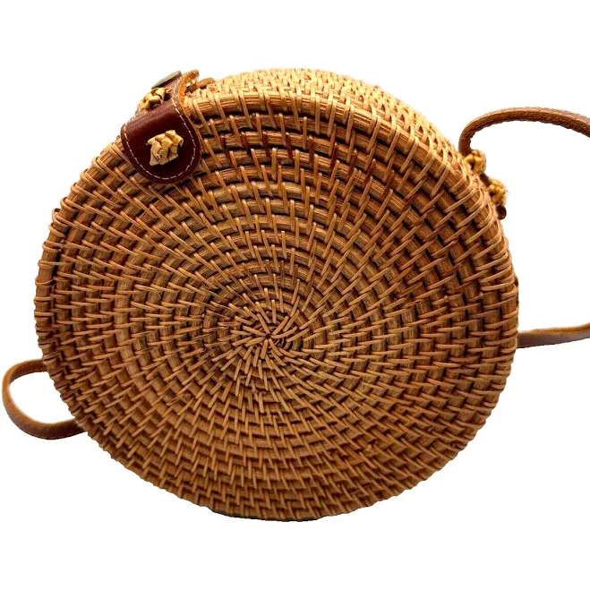 Rattan Crossbody Bali Bag Woven Circle Natural Shoulder Purse