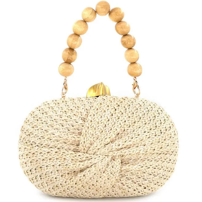 Capri Twist Clutch - Woven Straw Clutch with Beaded Handle | STMT Boutique