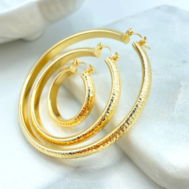 18K Gold Filled Hammered Chunky Hoop Earrings