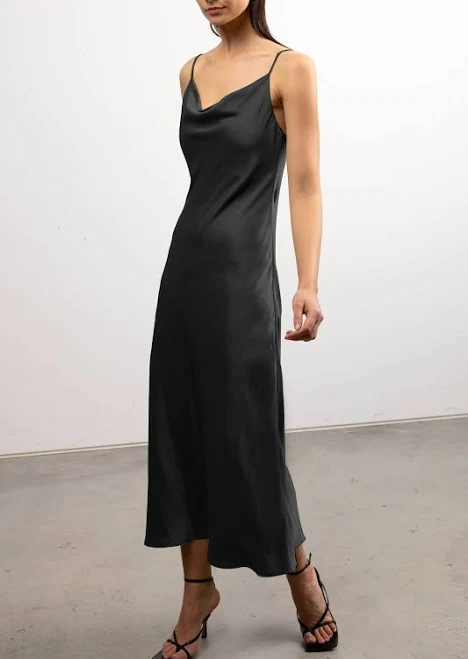 Oak + Fort Cowl Neck Satin Midi Dress